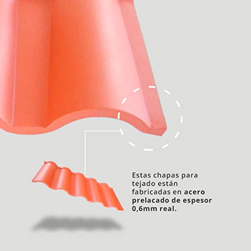 Ironlux - Chapa Metálica para Tejado - Diseño de Techo que Imita Tejas - con Acabado en Terracota - Medidas 400 x 1000 mm - Ideal para Exteriores y Techos
