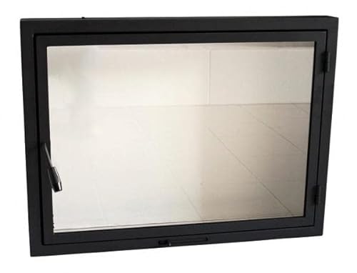 Puerta de horno de 72 x 59,5 cm, puerta de chimenea con cristal para horno de pizza, hierro fundido, puerta para horno de piedra. Dirección de apertura: izquierda | El mango es derecho