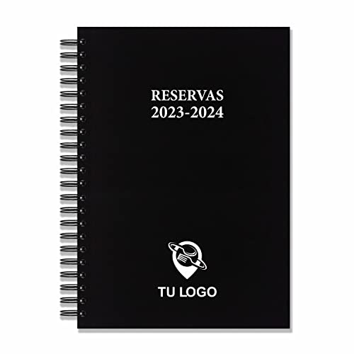 Libro de Reservas 2023-2024 con fechas. Semestral Personalizado con su logo o texto incluido. Tamaño A4. Agenda para hostelería, Restaurantes grande 21 x 29,7 cm