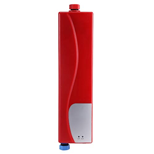 Wakects Mini calentador eléctrico instantáneo, 3000 W, calentador de agua sin depósito eléctrico, mini tankless, calentador eléctrico caliente instantáneo para cocina baño (rojo)