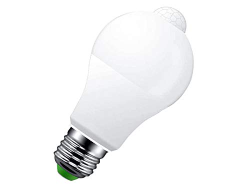 LEDLUX - Lámpara LED E27 con sensor de movimiento, 12W 1050 lúmenes, forma de bombilla A60, blanco frío 6500K