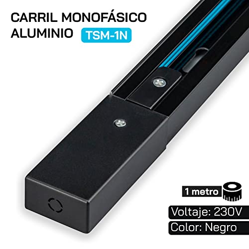 POPP® Carril monofasico 1 metro Accesorio para carril LED en manofasico superficie aluminio color negro (Negro 1 metro)