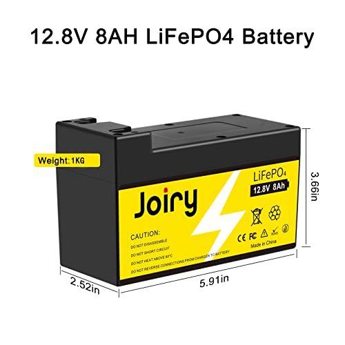 Joiry Batería de Litio 12V 8AH LiFePO4 Ciclo Profundo 3000 Veces Recargable fosfato de Litio y Hierro con BMS para Coche de Niños,Stock de Energía Solar,Alarma Sistema