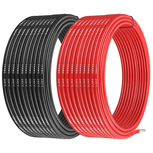 Makerfire Cable de silicona de calibre 12, cable eléctrico de 12 AWG de 10 m [5 m negro y 5 m rojo], 680 hebras flexibles 0,08 mm de alambre de cobre estañado para alta temperatura
