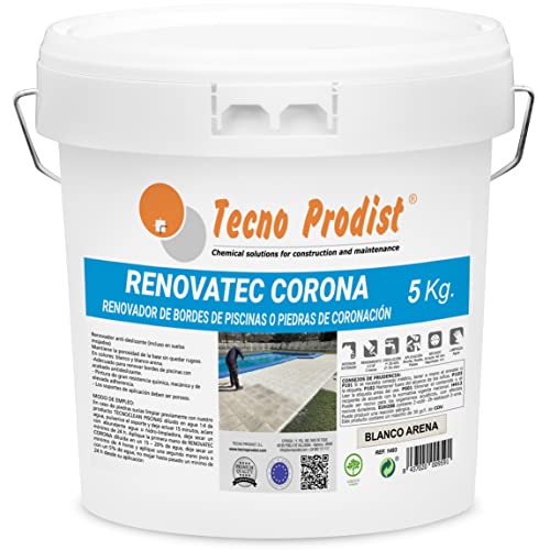 Tecno Prodist RENOVATEC CORONA (5 kg) BLANCO ARENA Pintura renovación bordes de piscinas o piedra de coronación - Antideslizante - Alta resistencia y durabilidad - Fácil Aplicación