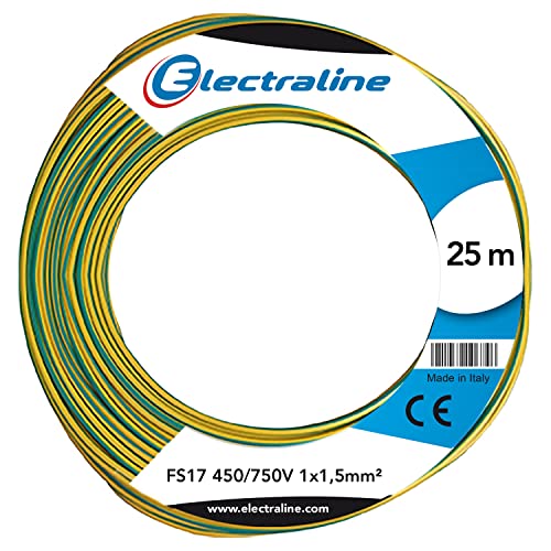 Electraline 13102 Cable unipolar FS17, sección 1 x 1.5 mm², Amarillo/Verde, 25 m